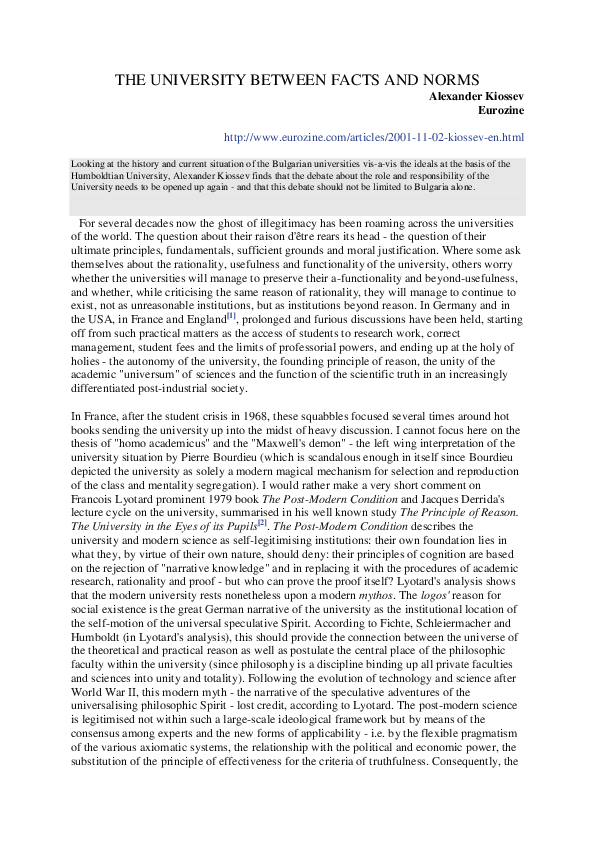 (PDF) The University between Facts and Norms