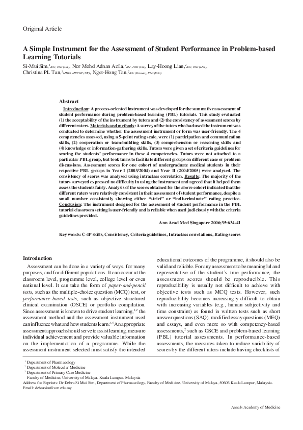 (PDF) A simple instrument for the assessment of student performance in ...