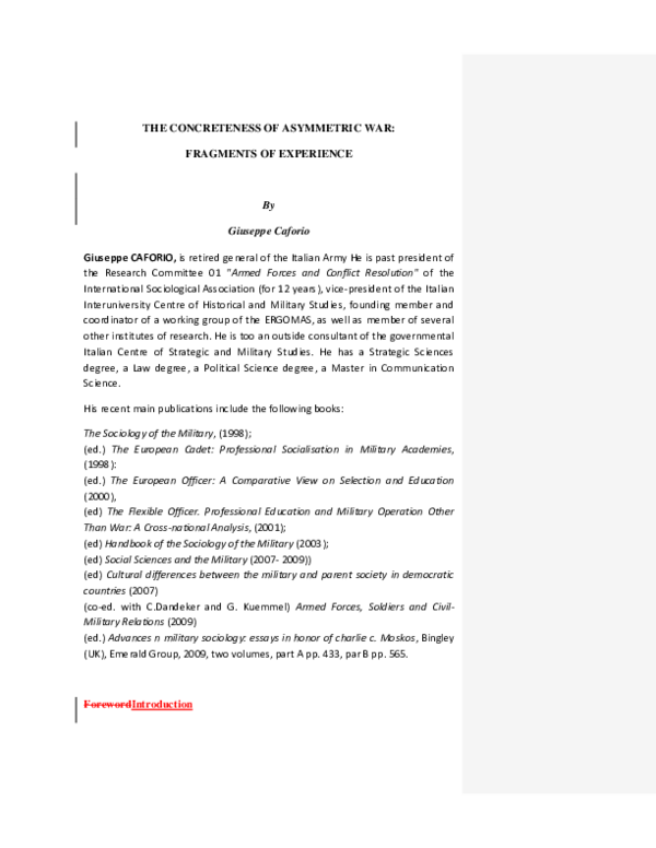 The concreteness of asymmetric warfare: fragments of experience