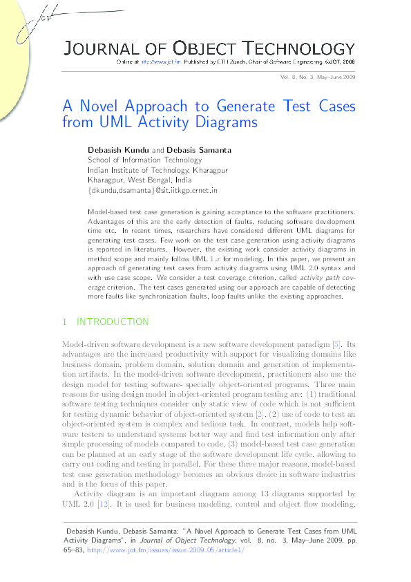 (PDF) A Novel Approach to Generate Test Cases from UML Activity Diagrams