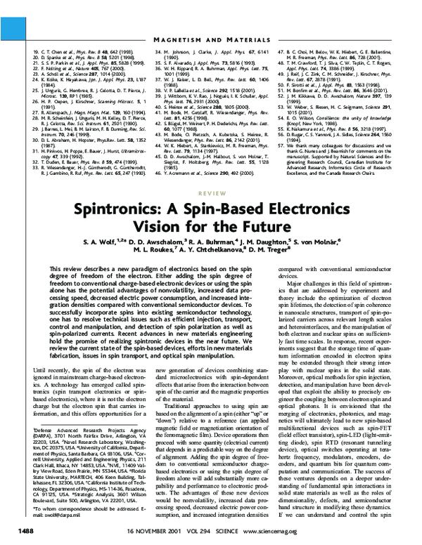 (PDF) Spintronics: A spin-based electronics vision for the future