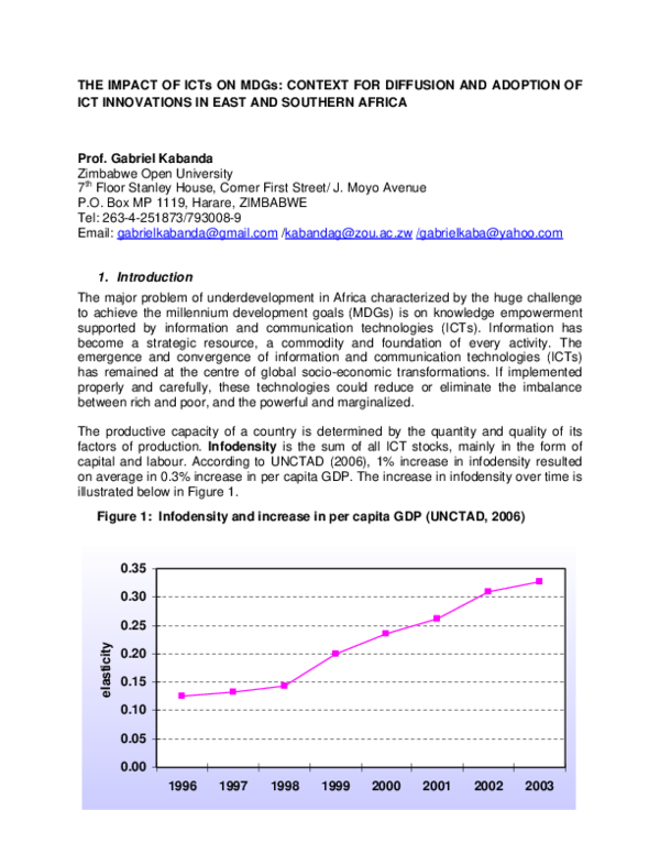 (PDF) THE IMPACT OF ICTs ON MDGs: CONTEXT FOR DIFFUSION AND ADOPTION OF ...