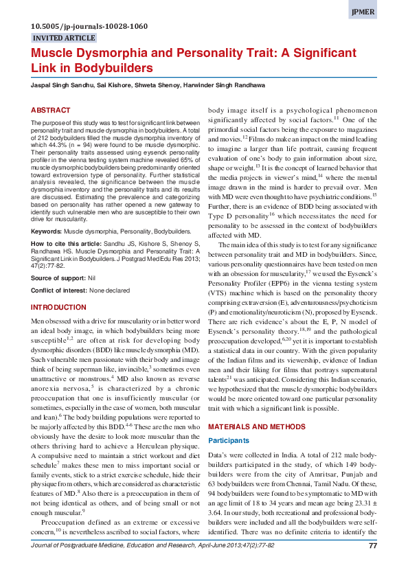 (PDF) Muscle Dysmorphia and Personality Trait A Significant Link in