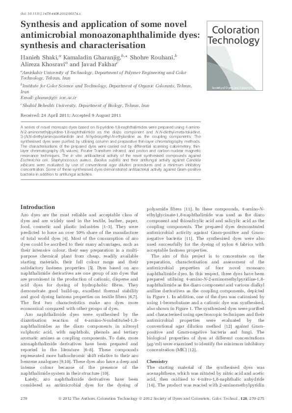 (PDF) Synthesis and application of some novel antimicrobial ...
