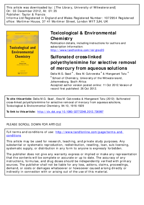 (PDF) Sulfonated cross-linked polyethylenimine for selective removal of ...