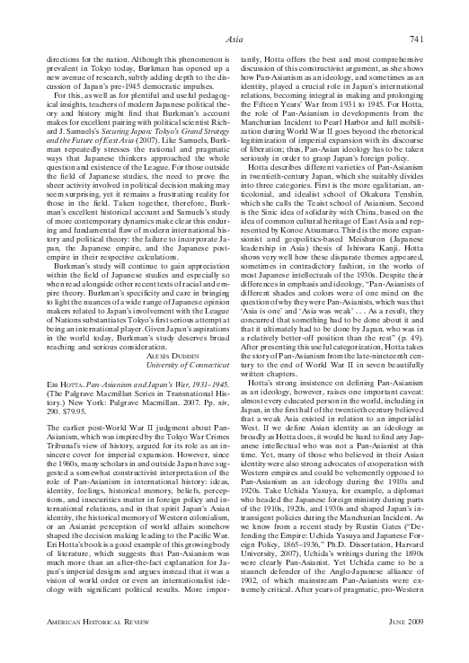 (PDF) Review of Eri Hotta's book on Japanese PanAsianism during the