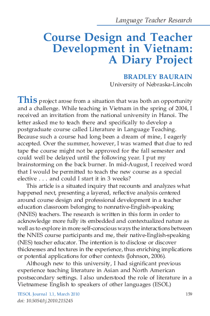 (PDF) Course Design and Teacher Development in Vietnam: A Diary Project