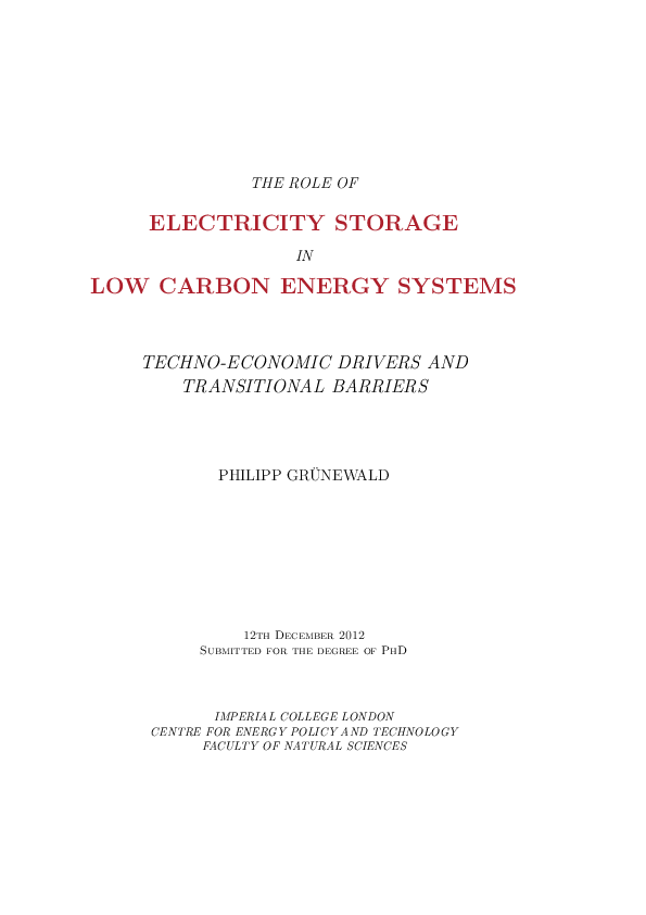 (PDF) The Role of Electricity Storage in Low Carbon Energy Systems