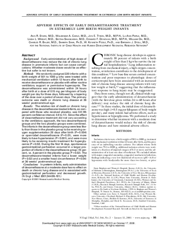 (PDF) Adverse effects of early dexamethasone treatment in extremely-low ...