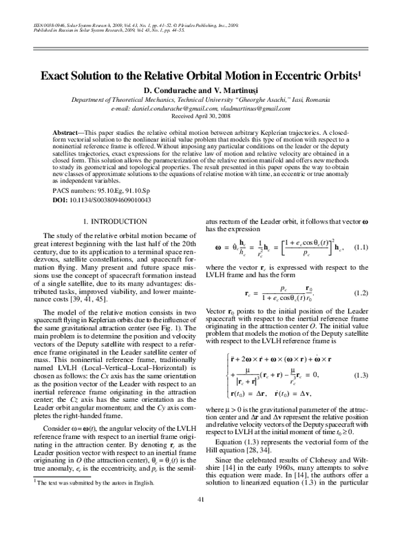 (PDF) Exact solution to the relative orbital motion in eccentric orbits