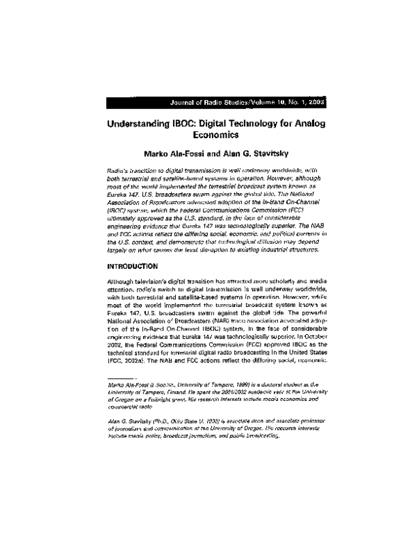 (PDF) Understanding IBOC Digital technology for analog economics