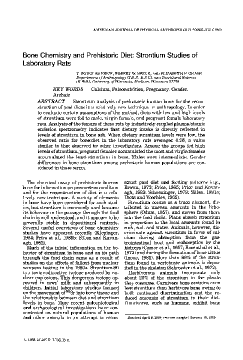 (PDF) Bone chemistry and prehistoric diet: Strontium studies of ...