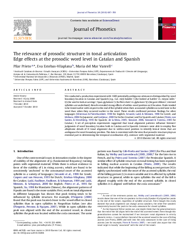 (PDF) The relevance of prosodic structure in tonal articulation