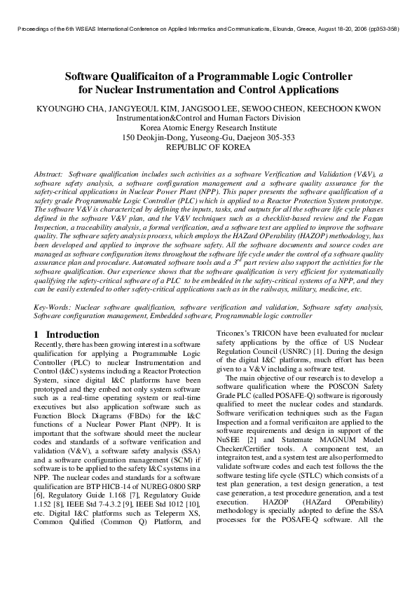 (PDF) Software Qualificaiton of a Programmable Logic Controller for ...
