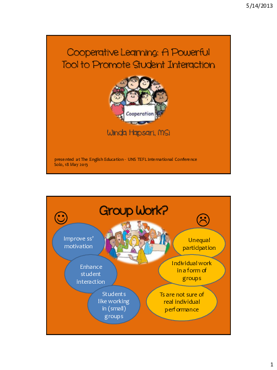 (PDF) Cooperative Learning: A Powerful Tool to Promote Student Interaction
