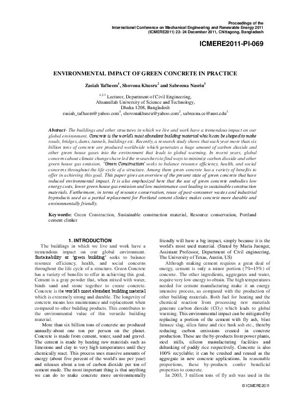 (PDF) Environmental Impact of Green Concrete in Practice