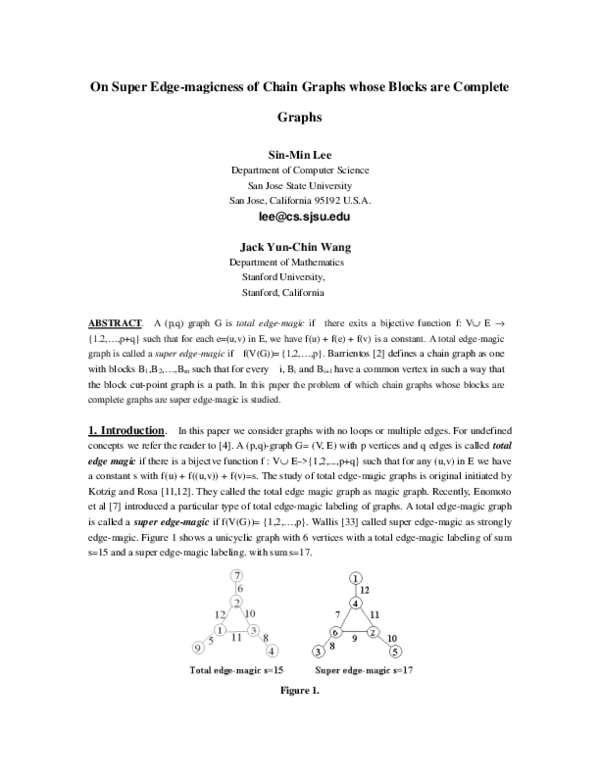 (PDF) On Super Edge-magicness of Chain Graphs whose Blocks are Complete ...