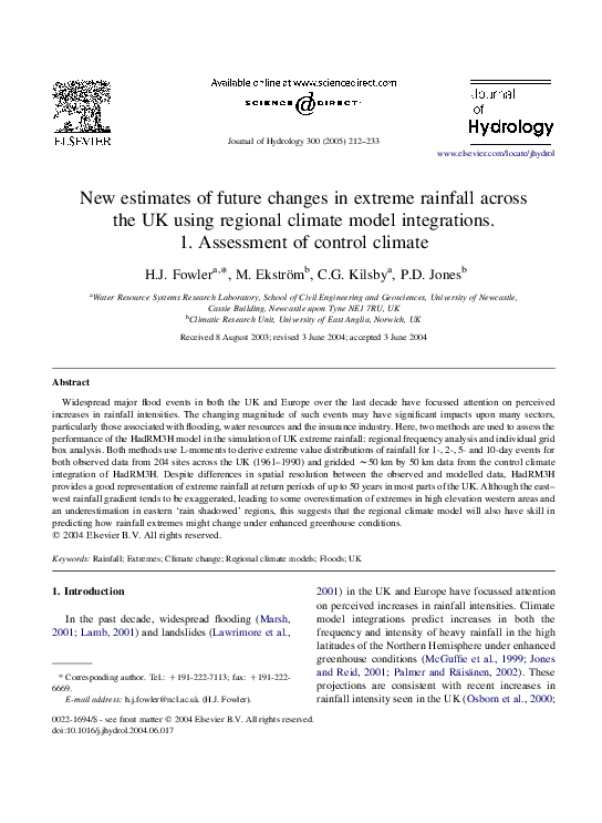(PDF) New estimates of future changes in extreme rainfall across the UK