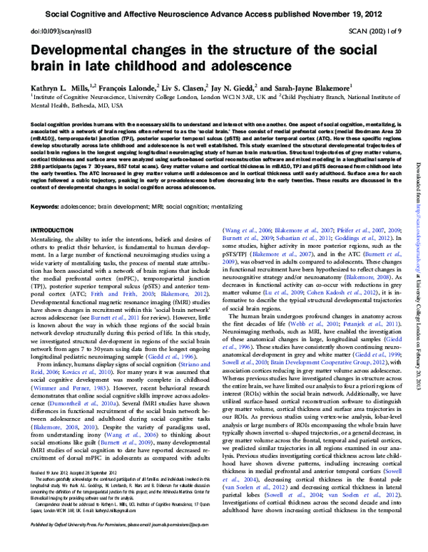 (PDF) Developmental changes in the structure of the social brain in ...