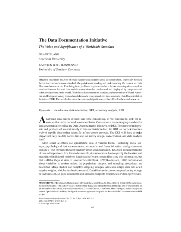 (PDF) The Data Documentation Initiative The Value and Significance of a