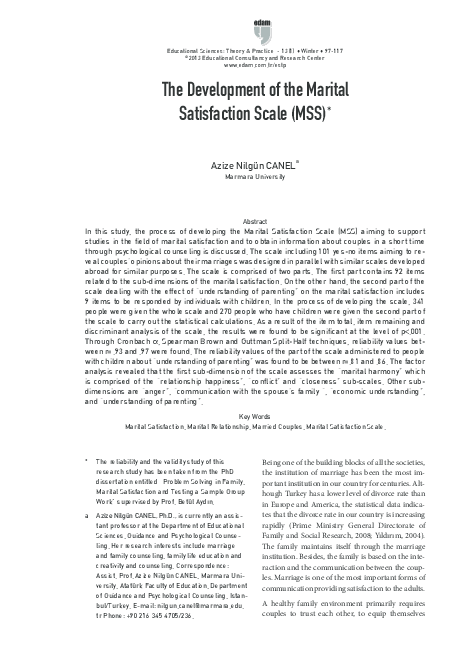 (PDF) The Development of the Marital Satisfaction Scale (MSS)