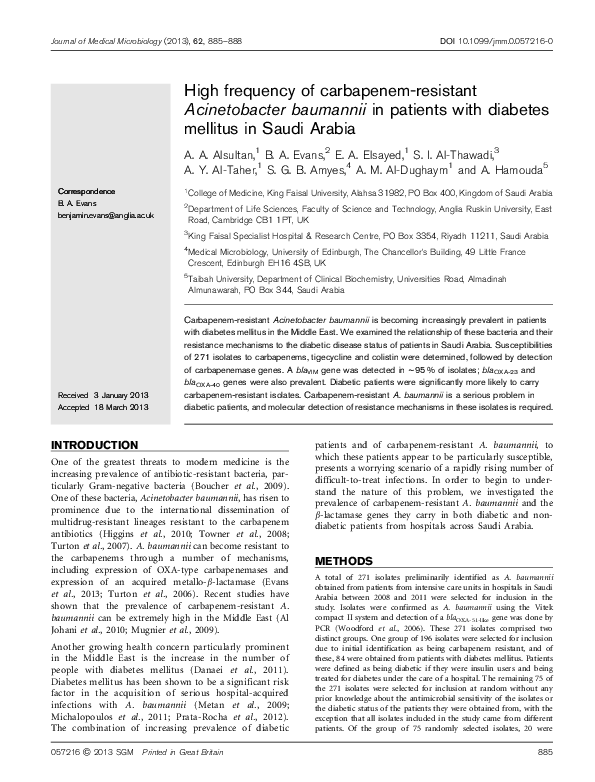 (PDF) High frequency of carbapenem-resistant Acinetobacter baumannii in ...