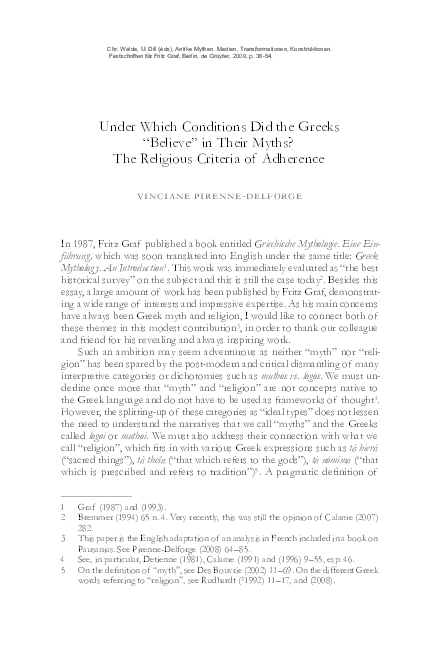 (PDF) Under which conditions did the Greeks “believe” in their myths ...