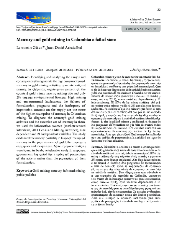 (PDF) Mercury and gold mining in Colombia a failed satate