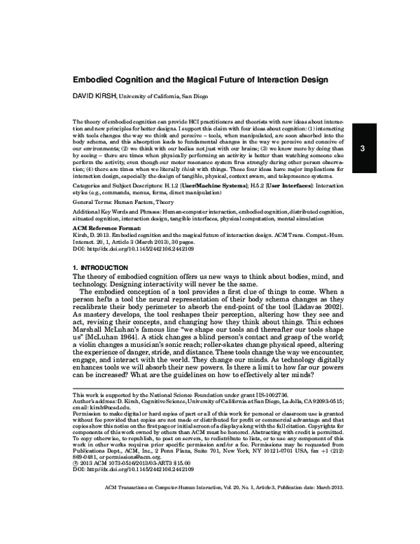 (PDF) Embodied Cognition and the Magical Future of Interaction Design