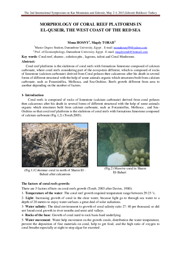 (PDF) MORPHOLOGY OF CORAL REEF PLATFORMS IN EL-QUSEIR, THE WEST COAST ...