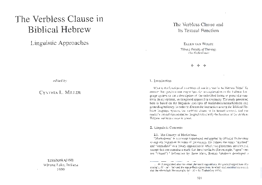 (PDF) The Verbless Clause and Its Textual Function ellen van wolde