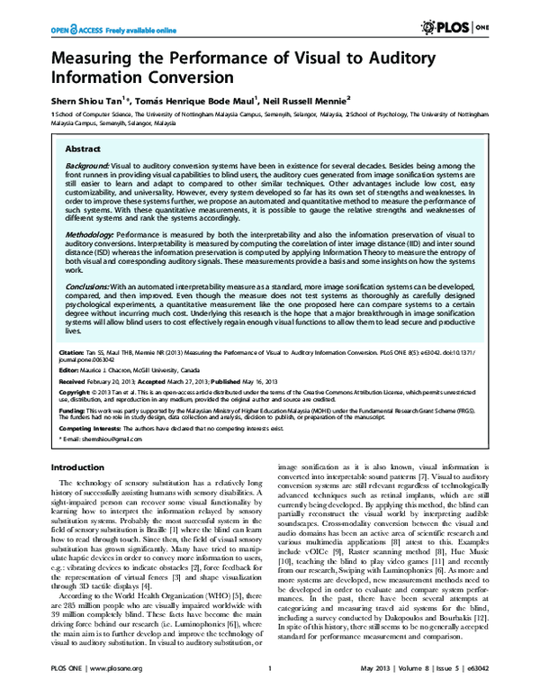 (PDF) Measuring the Performance of Visual to Auditory Information ...