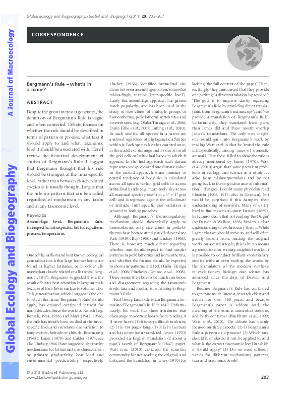 (PDF) Bergmann's Rule - what's in a name?