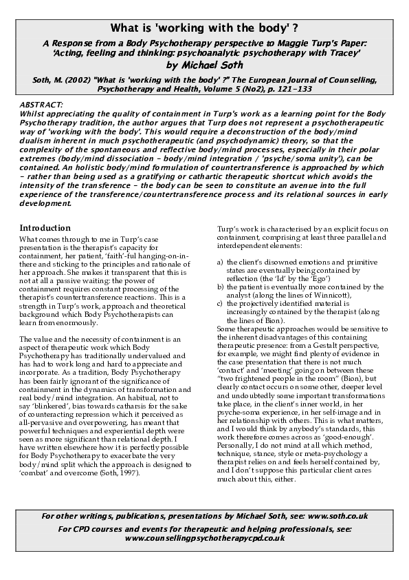 Pdf What Is Working With The Body A Response To Maggie - 
