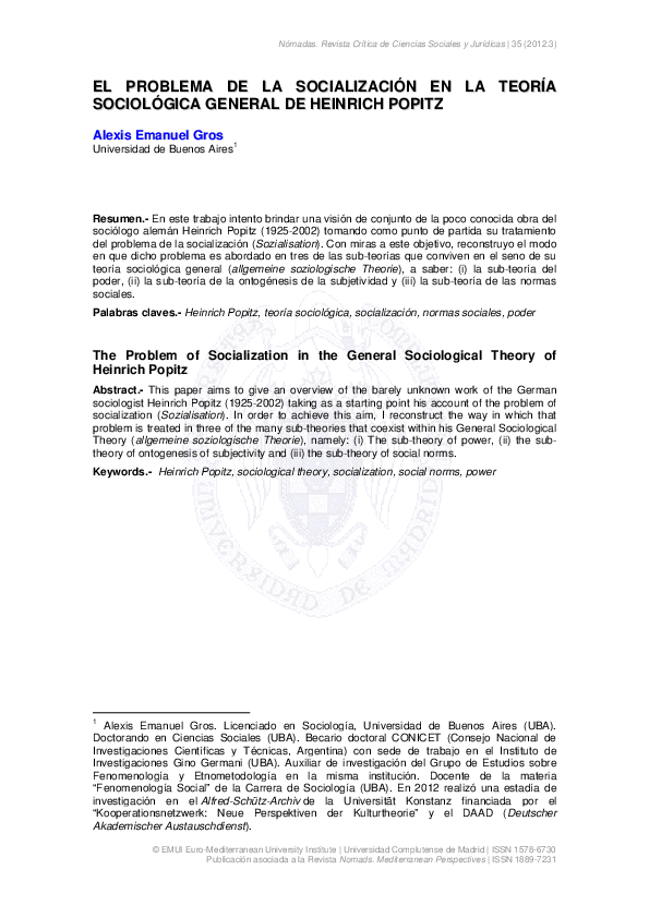 (PDF) El problema de la socialización en la Teoría Sociológica General ...