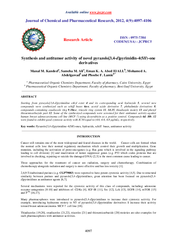 (PDF) Synthesis and antitumor activity of novel pyrazolo[3,4-d ...