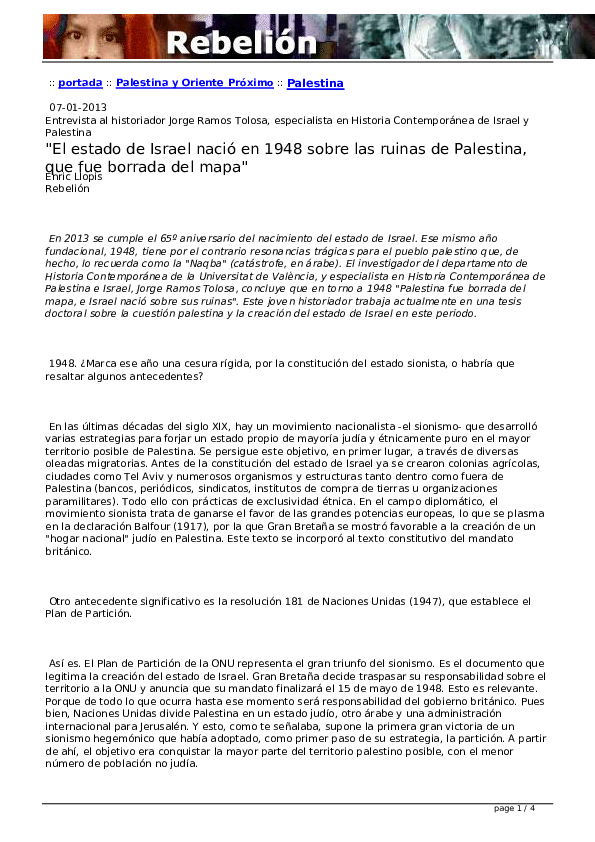 (PDF) “El Estado de Israel nació en 1948 sobre las ruinas de Palestina
