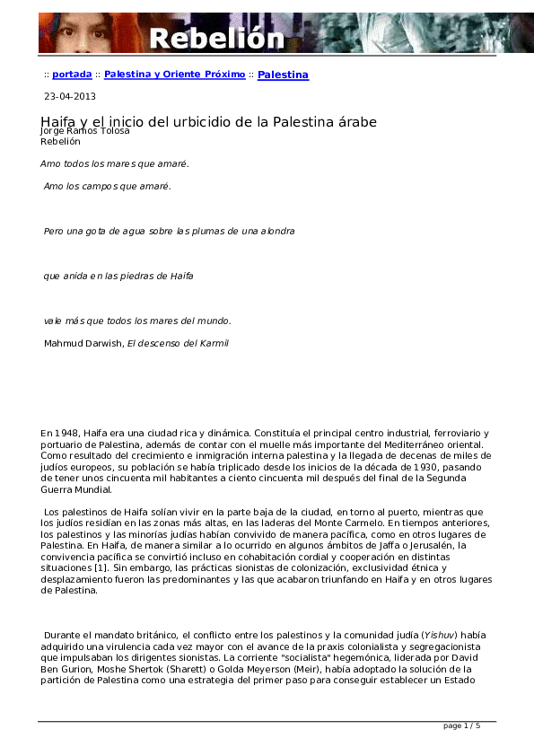 (PDF) "Haifa y el inicio del urbicidio de la Palestina árabe"