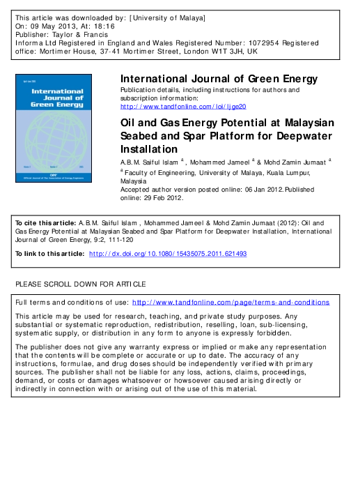 (PDF) OIL AND GAS ENERGY POTENTIAL AT MALAYSIAN SEABED AND SPAR ...