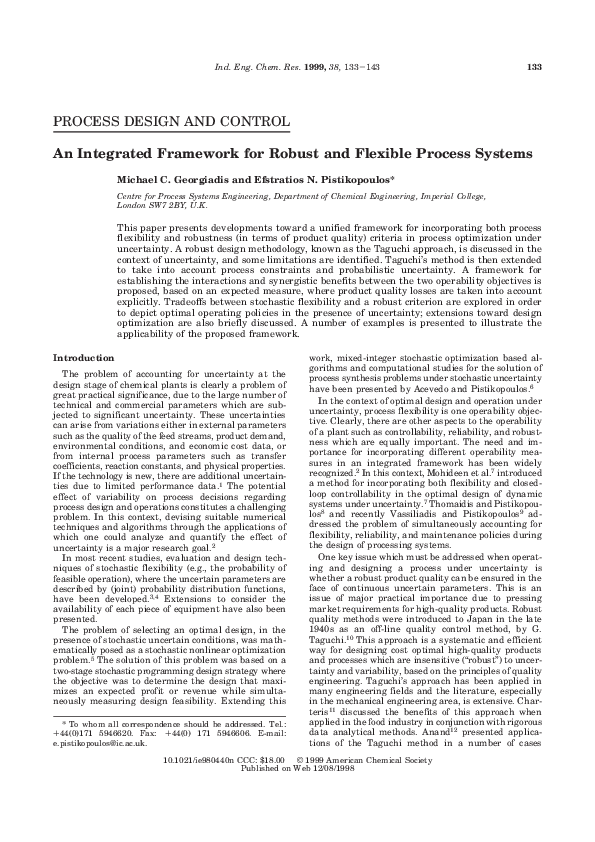 (PDF) An integrated framework for robust and flexible process systems