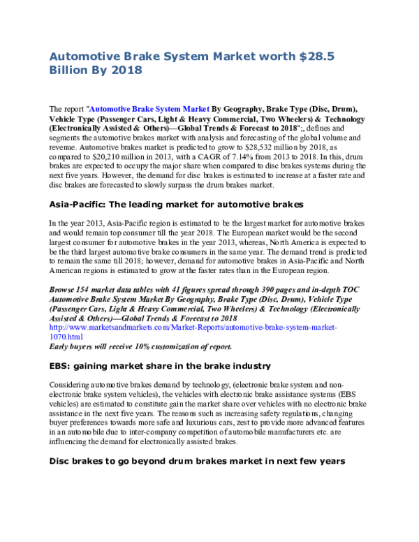 (PDF) Automotive brake system market is estimated to show a significant