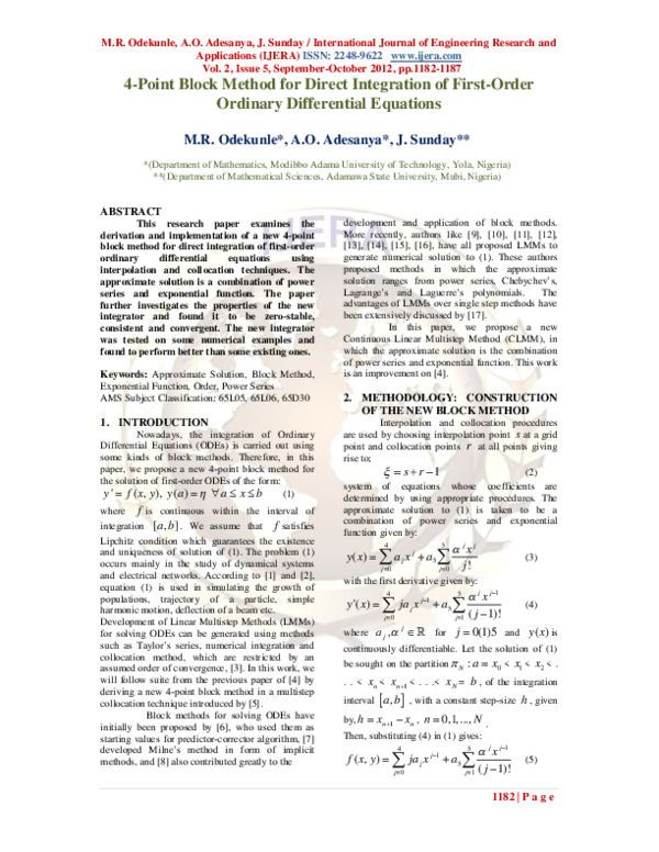 (PDF) 4-Point Block Method for the Direct Integration of First-Order ...