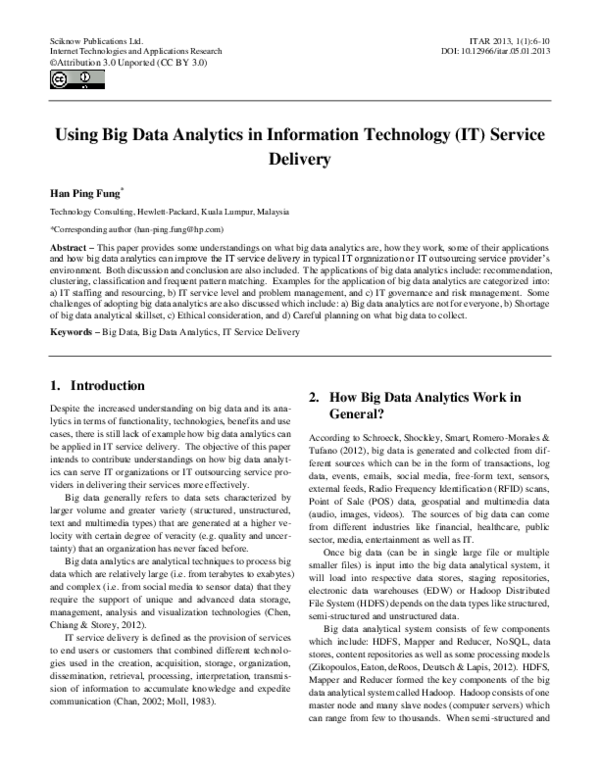 Using Big Data Analytics in Information Technology (IT) Service Delivery