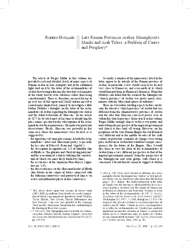 (PDF) Late Roman Arabia, Monophysite Monks, Arab Tribes