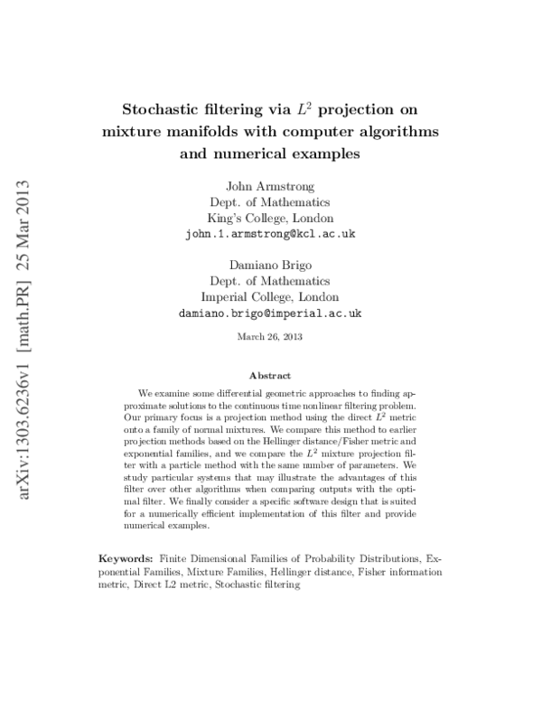 (PDF) Stochastic filtering via L2 projection on mixture manifolds with ...