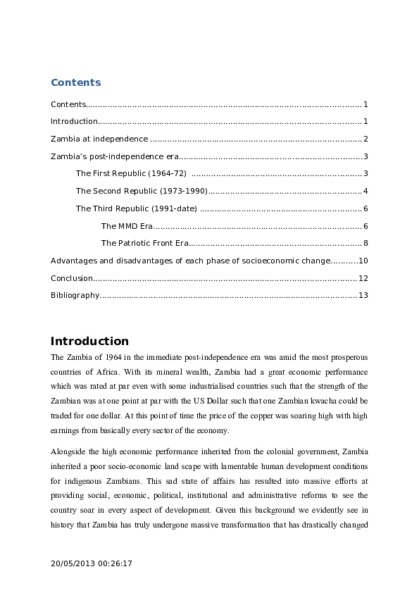 (DOC) Zambia Policy Shifts and reform: Socio-economic Change and Phases