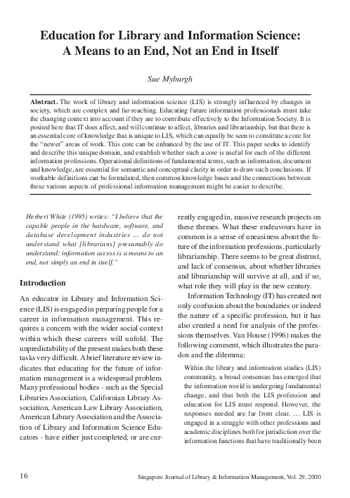 (PDF) Education for library and information science: a means to an end ...