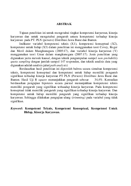 Pdf Pengaruh Kompetensi Terhadap Kinerja Karyawan Pt Pln Persero Distribusi Jawa Barat Dan Banten Lindra Deviza Obi Zakaria Academia Edu