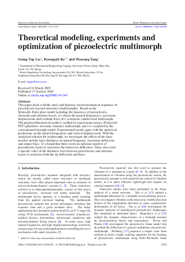 (PDF) Theoretical modeling, experiments and optimization of ...