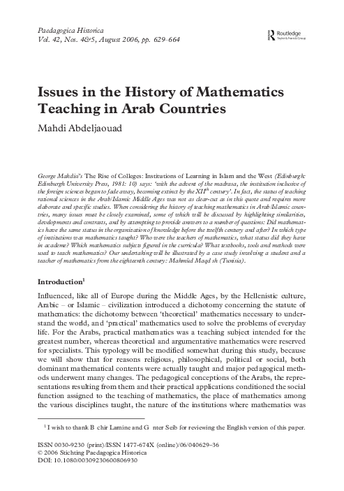 (PDF) Issues in the History of Mathematics Teaching in Arab Countries